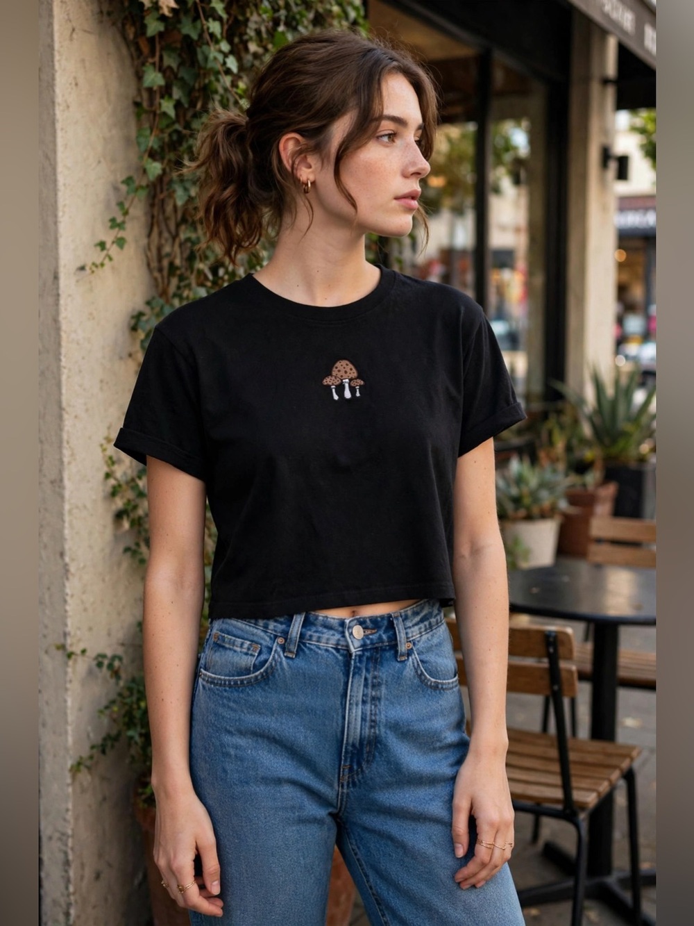 Vibe Black Tee with Embroidered Detail